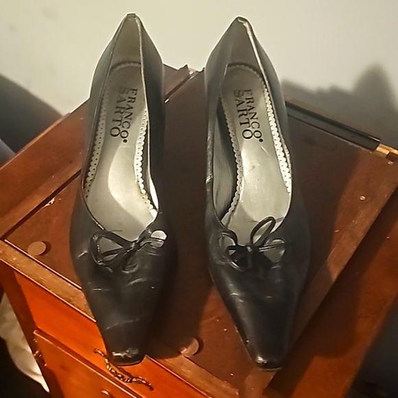 Franco Sarto Designer Genuine Leather Ladies Shoes, Sz 8, Black, Low Thick Heel - Picture 1 of 8